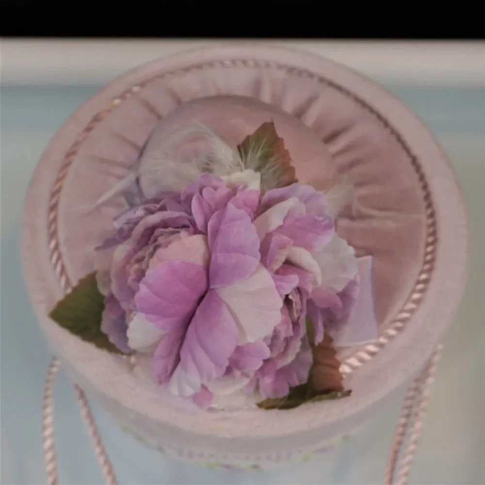 Vintage Decorative Gift Box Floral Lavender Round Keepsake Box Faux Flowers Lid